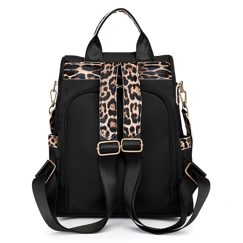Nylon Leopard Print Women's Anti-theft Backpack Tassel Large Capacity Color Contrast Travel Backpack