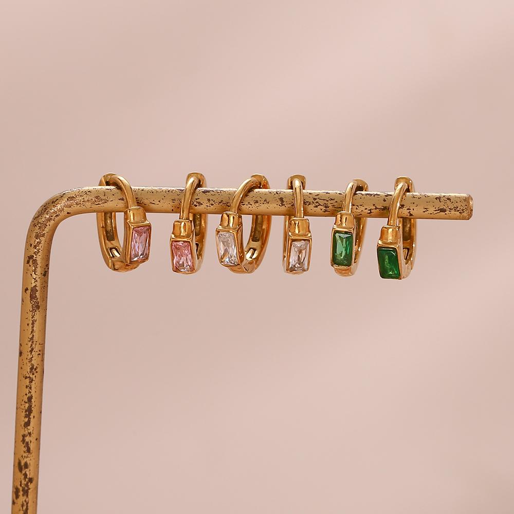E.B.belle Dainty Cute Girl's Mini Size Hoop Earrings Square Shape 3A Zircon Stone Gold PLated Stainless Steel Huggies Earring