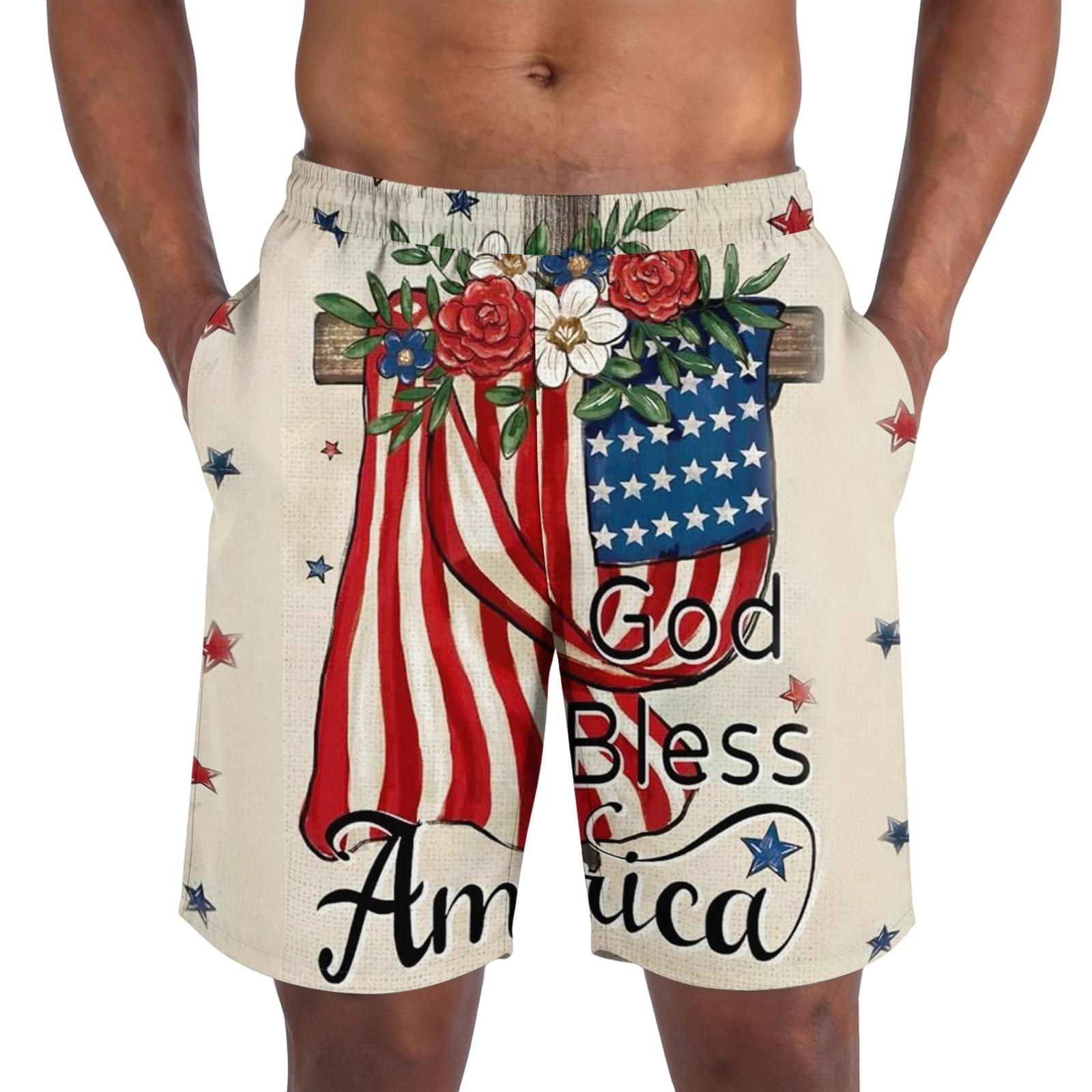 

Men Lightweight Breathable Athletic Shorts with Independence Day Print Elastic Waist Casual Loose Fit Sports Shorts XL