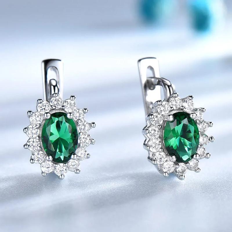 925 Sterling Silver Clip Earrings  Blue Sapphire Emerald  Flower Earring for Women Party Engagement Fashion Fine Jewelry Gift