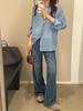 Women's Blue Fine Plaid Long Sleeve Sun Protection Shirt Jacket - Thin, Loose, Casual for Early Spring 2026