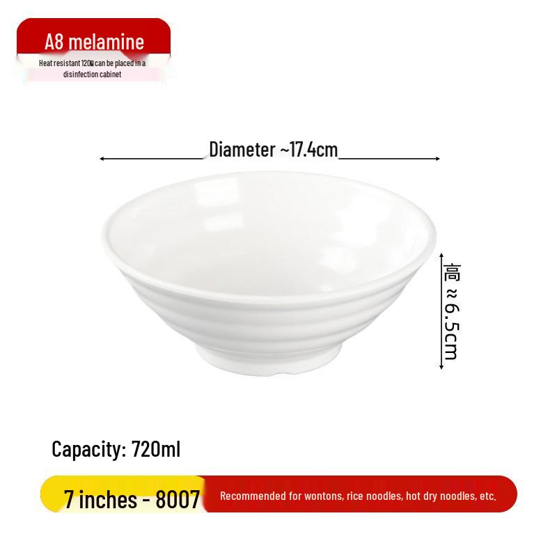 A8 Melamine Restaurant Noodle Bowl - Dual-Color Threaded Soup Bowl for Catering