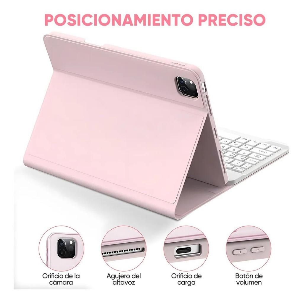 iPadA16 Tablet Case with Colorful Pink Backlit Bluetooth Keyboard for 11-inch