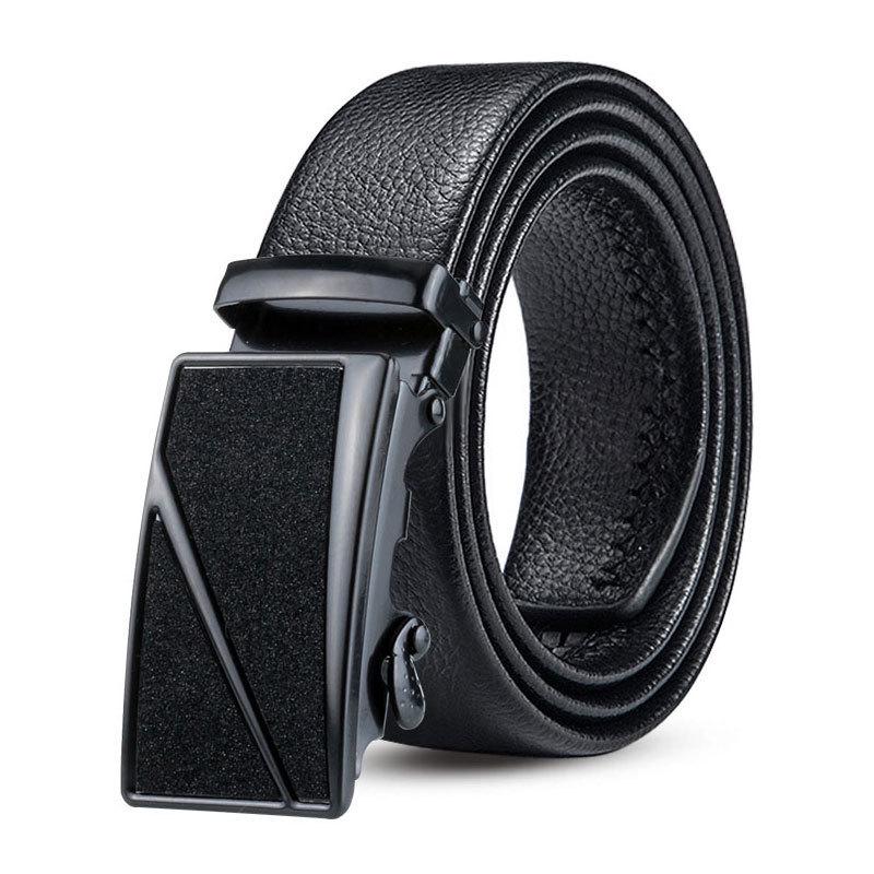 Men’s Automatic Buckle Leather Belt with Customizable Logo - Perfect for Business and Casual Wear