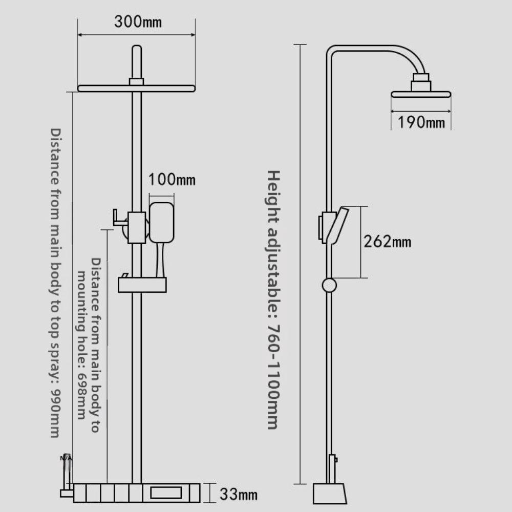 Grey Shower System High Pressure Rainfall Shower Set Digital Shower Faucet Set Water Saving