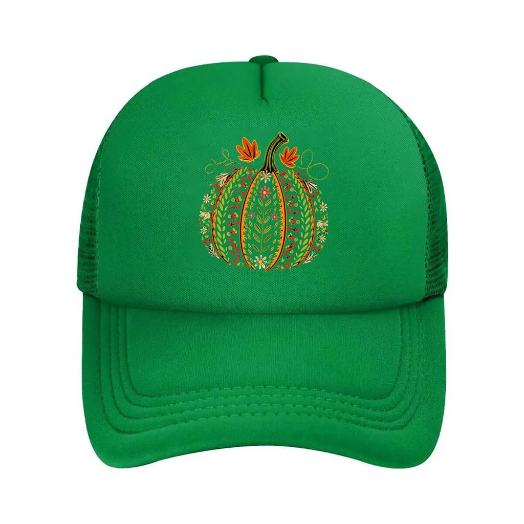 Floral Pumpkin Fall Decor Mesh Baseball Cap Hip Hop