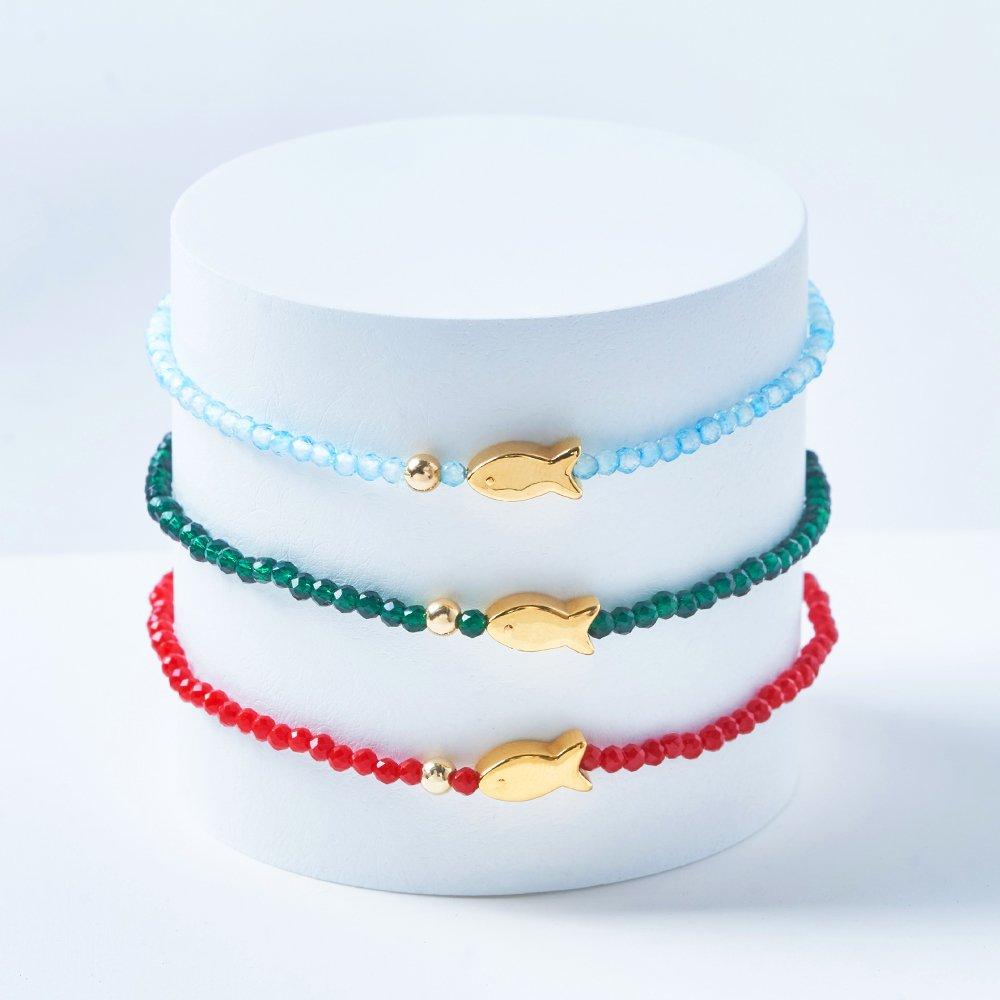 14K Dori Stone Bead Bracelet (Coral, Agate, Aquamarine)