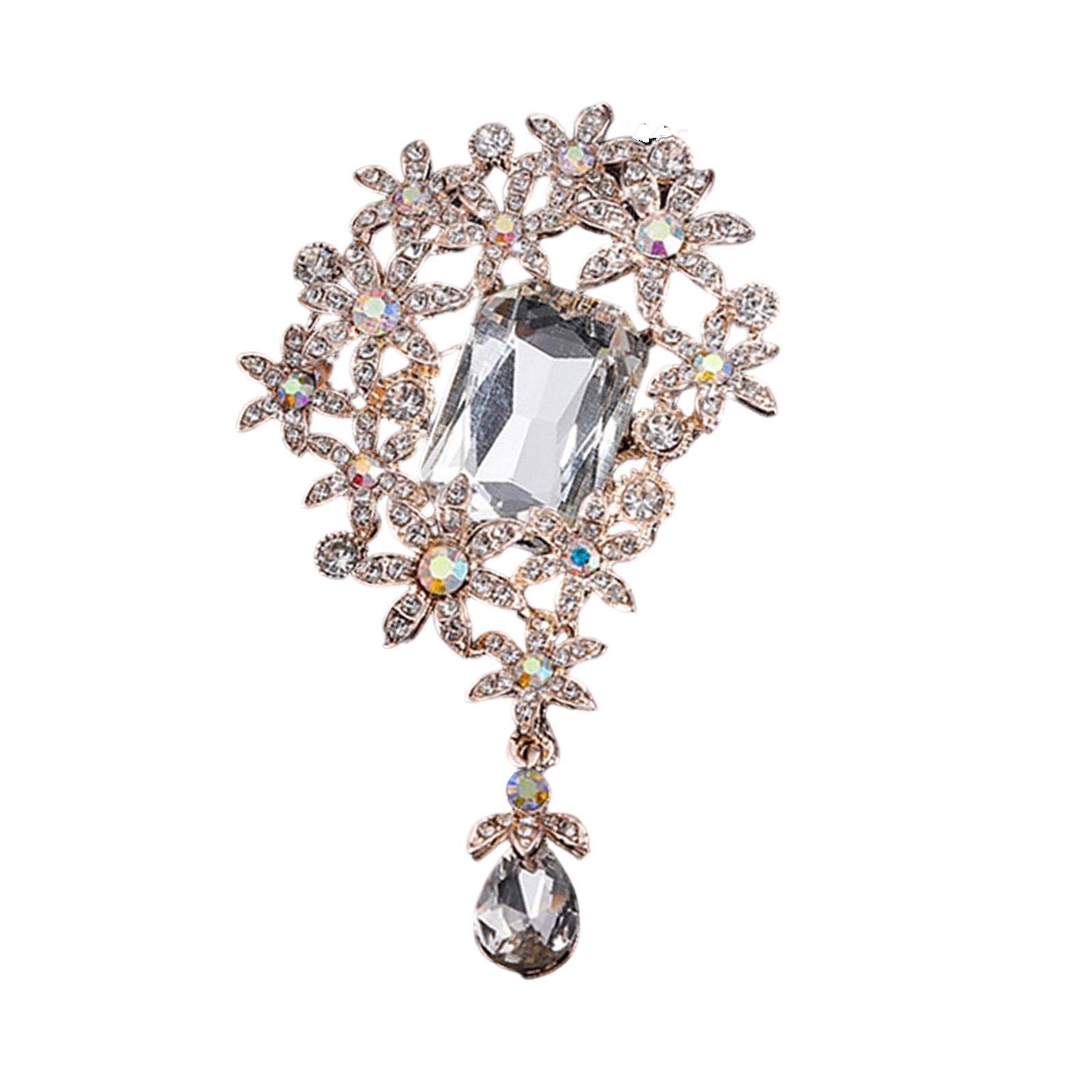 

Elegant Floral Brooch for Women Vintage Inspired Alloy Crystals Embellished Accessory for Weddings Parties Daily Wear белый