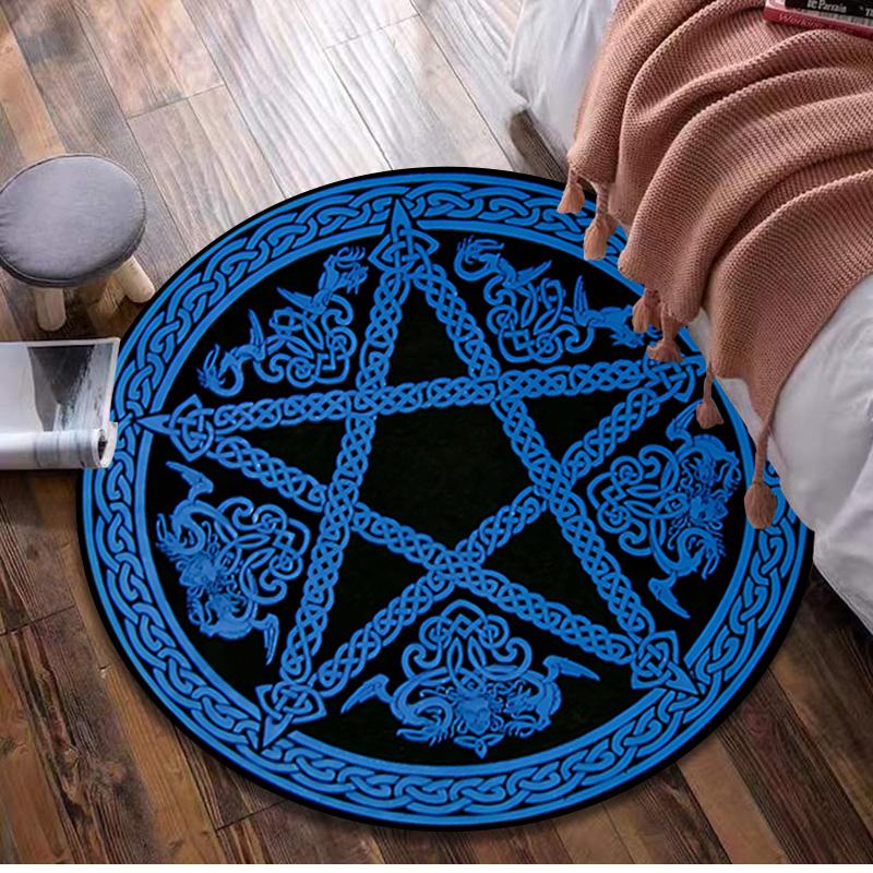 Pentagram Compass Circular Rug - Office Decorative Carpet For Living Room Bedroom Door Mat Floor Rug Computer Chair Area Rug
