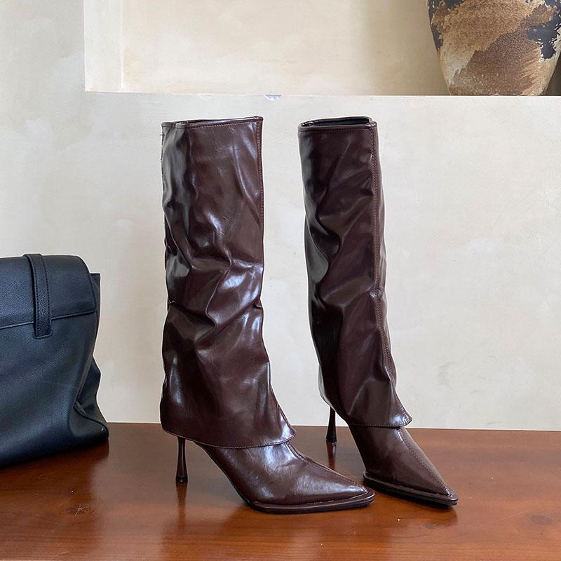 Fashion Pointed Toe Ladies Long Modern Boots Female Pumps Shoes Fashion Slip On Women Knee High Boots With Thin Heels Shoes