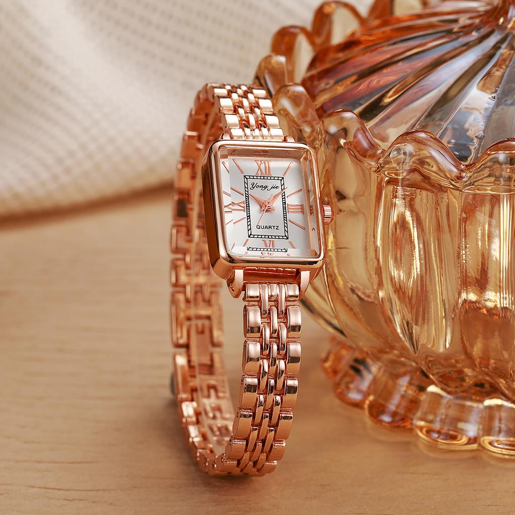 No Gift Box New Style Steel Strap Women's Square Ins Style Niche Korean Version Student Quartz Watch   Bracelet 2-piece Set