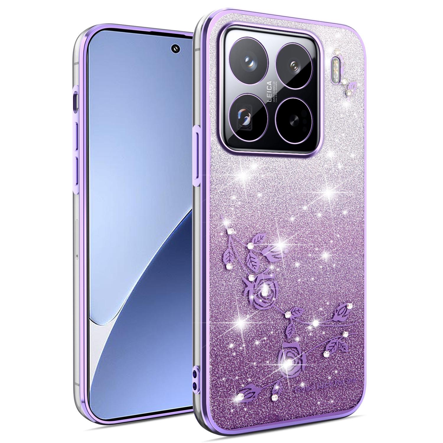 

For Xiaomi 15 Pro Case Flower TPU Flexible Gradient Phone Cover Purple