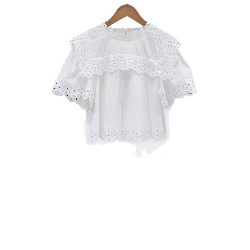 2026 French Niche White Lace-Up Flutter Sleeve Top & Loose Mid-Length Pants Set