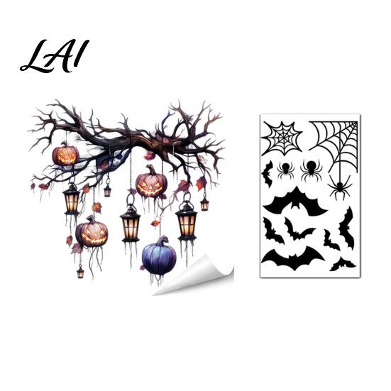 Funny Cat Bat Decals Halloween Static Cling Window Stickers Cute Ghost Pumpkin Glass Holiday Party Decorations Decals Removable Adhesive-Free