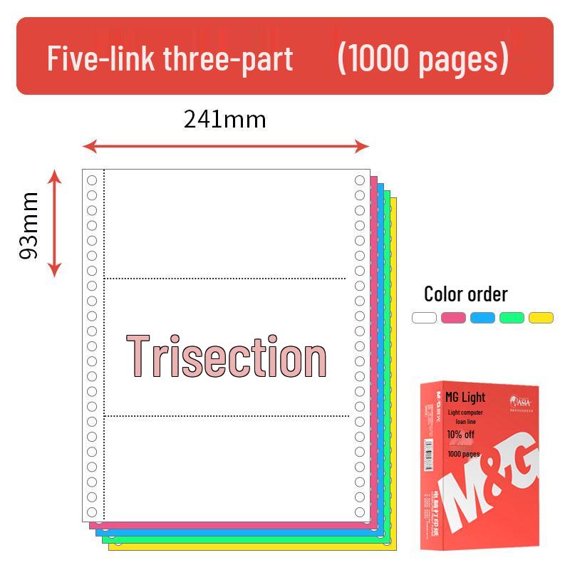 Tear-off Morning Glory Multi-part Pin-feed Computer Paper: 3-part, 2-part, 1/3, 2-part, 4-part, 5-part, 6-part