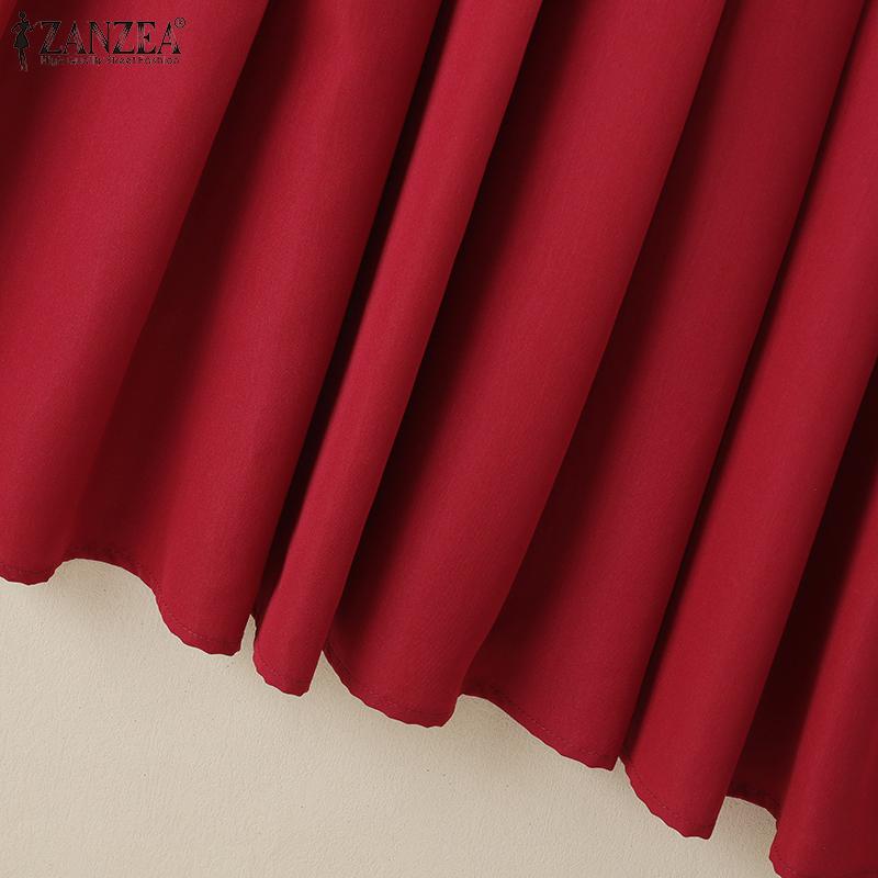 ZANZEA Damen Casual Turn Down Kragen Lose Kurzarm Plissee Kleid