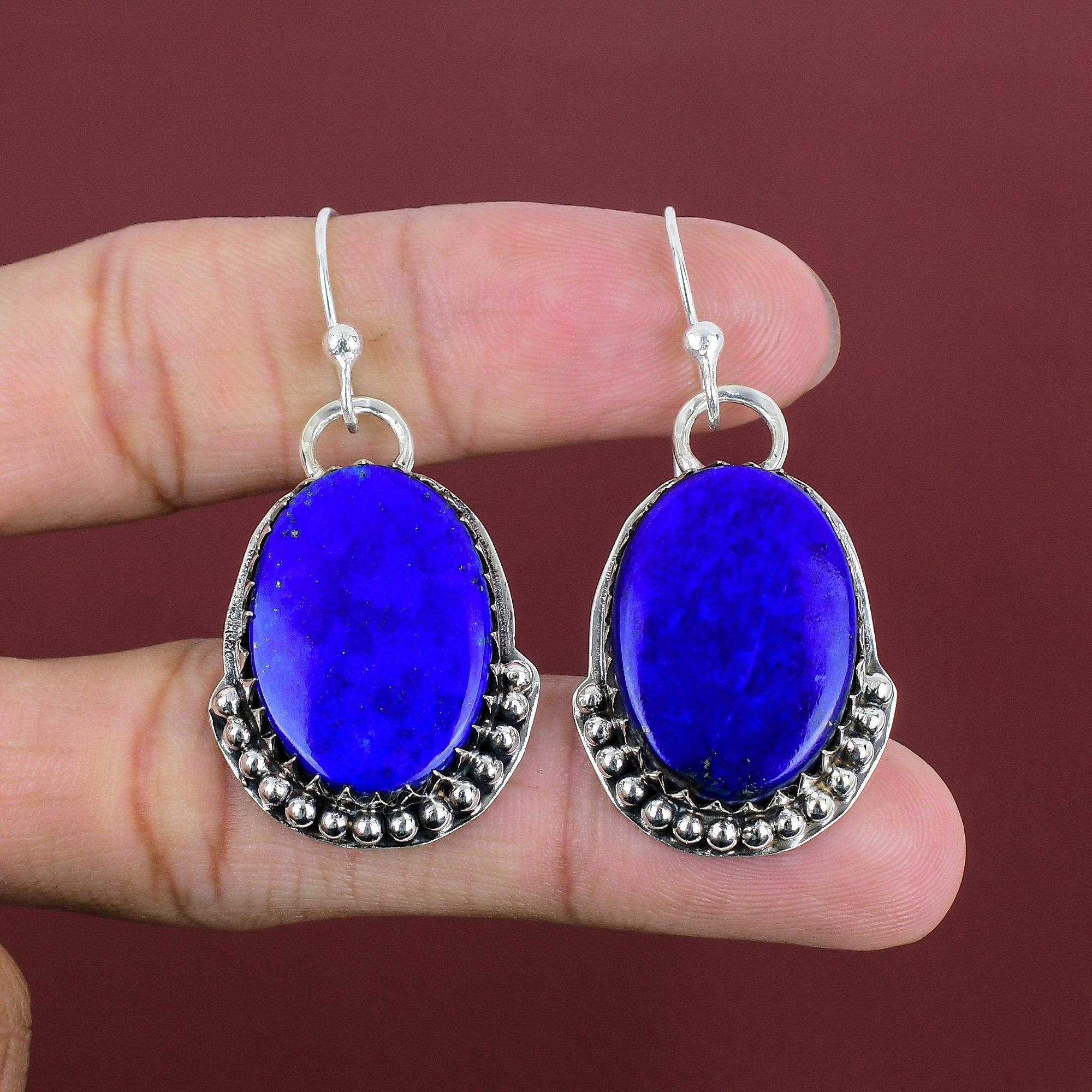 Lapis Lazuli Earrings Genuine Gemstone Earring 925 Sterling Silver Earring Handmade Earring Lapis Lazuli Jewelry Decent Earring Wedding Gift