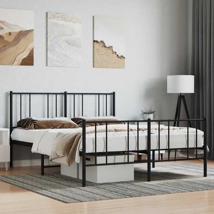 VidaXL Metal Bed Frame with Headboard-Footboard Black 140x200 Cm 352499