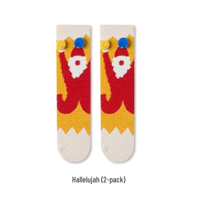 

Six-Fingered Mouse Christmas Parent-Child Socks: Warm Velvet Long Tube for Autumn/Winter One Size (Flat 30cm)