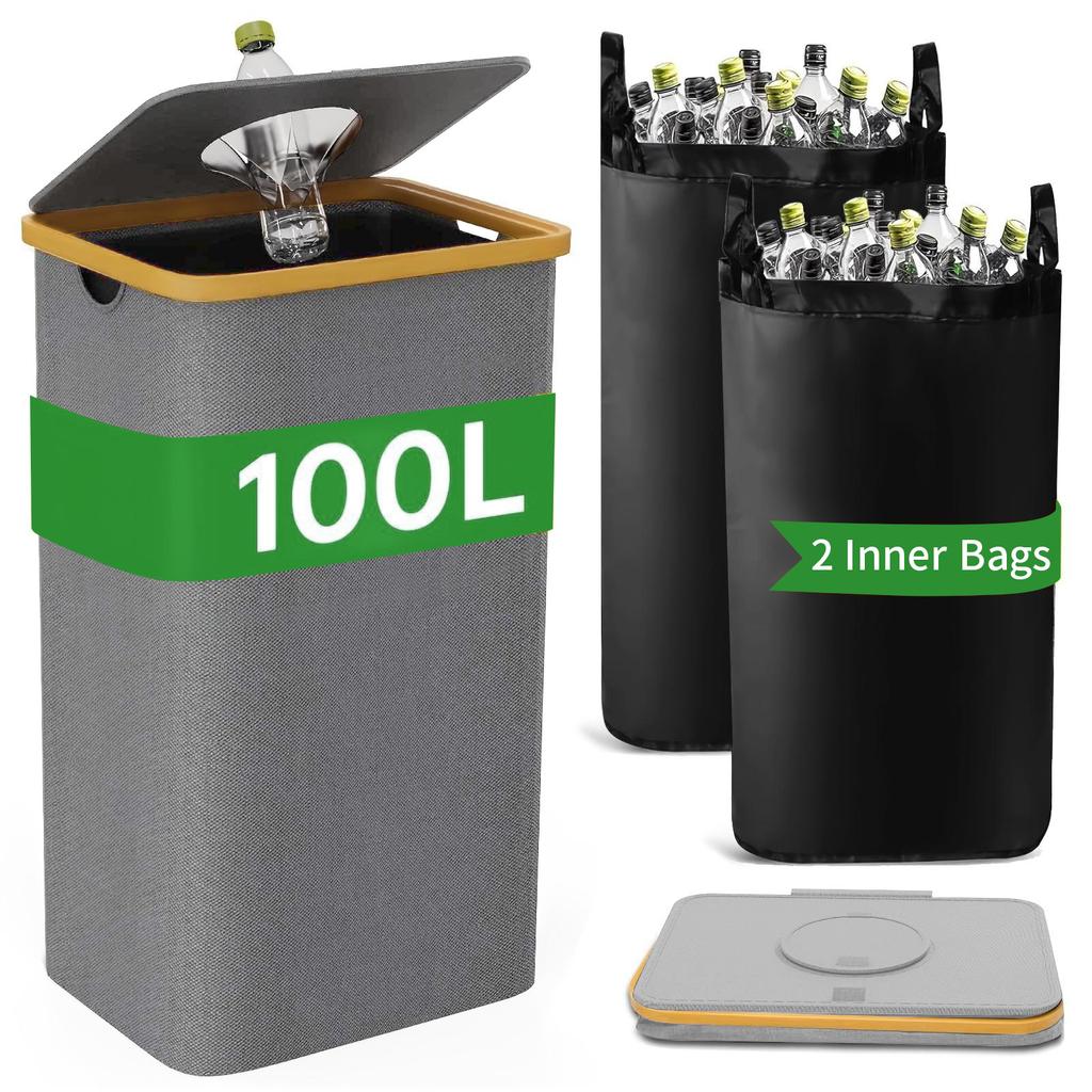 Large-capacity Storage Box with Inner Bag, Foldable, for Bottles, Clothes, Toys, Recyclable Waste, Laundry Basket, 24/100L