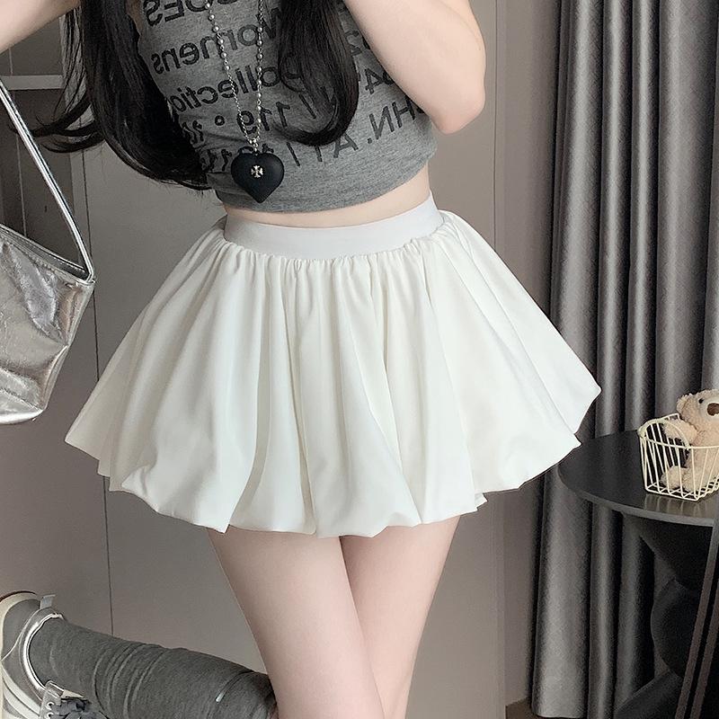 

Белая мини-юбка А-силуэта с высокой талией и защитой от просвечивания - Женский милый дизайн «цветочный бутон», визуально омолаживающий XS