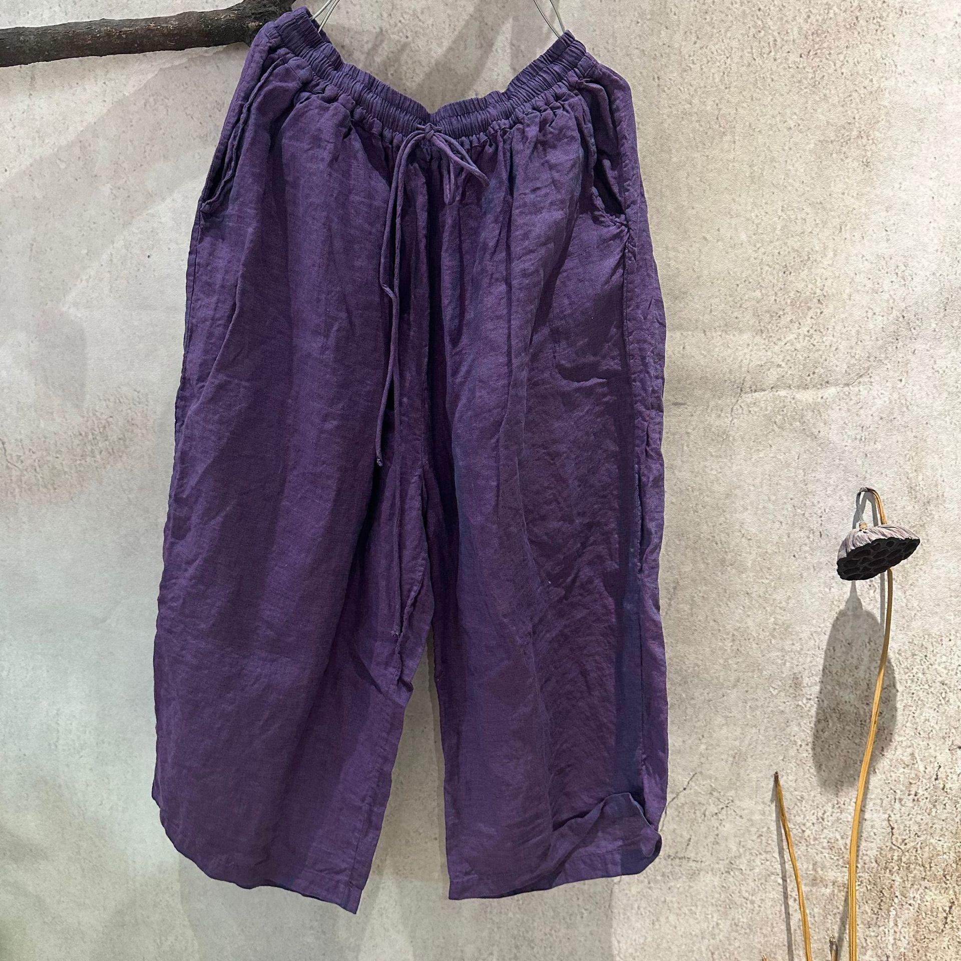 

Johnature Women Vintage Wide Leg Pants Solid Color Loose Autumn Trousers Loose High Quality Long Pants One Size фиолетовый