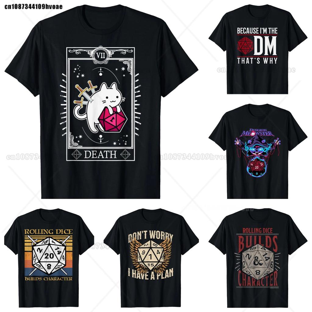 Retro Dungeon Tarot Card Cat Dice D20 TShirt for Concentration Funny Gamer Dice Dragon T Shirts Summer Streetwear Gifts Men