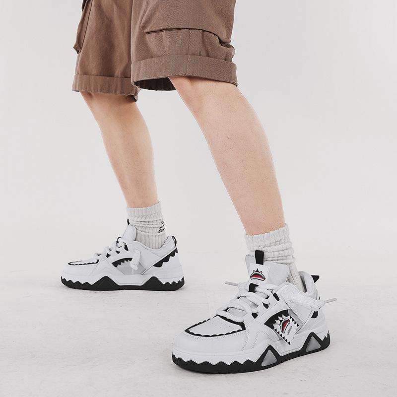 Autumn Sports Board Shoes Fashion Color Matching Leather Surface Thick Sole Height Increase Low Top Tide Casual Shoes Men'S Shoes