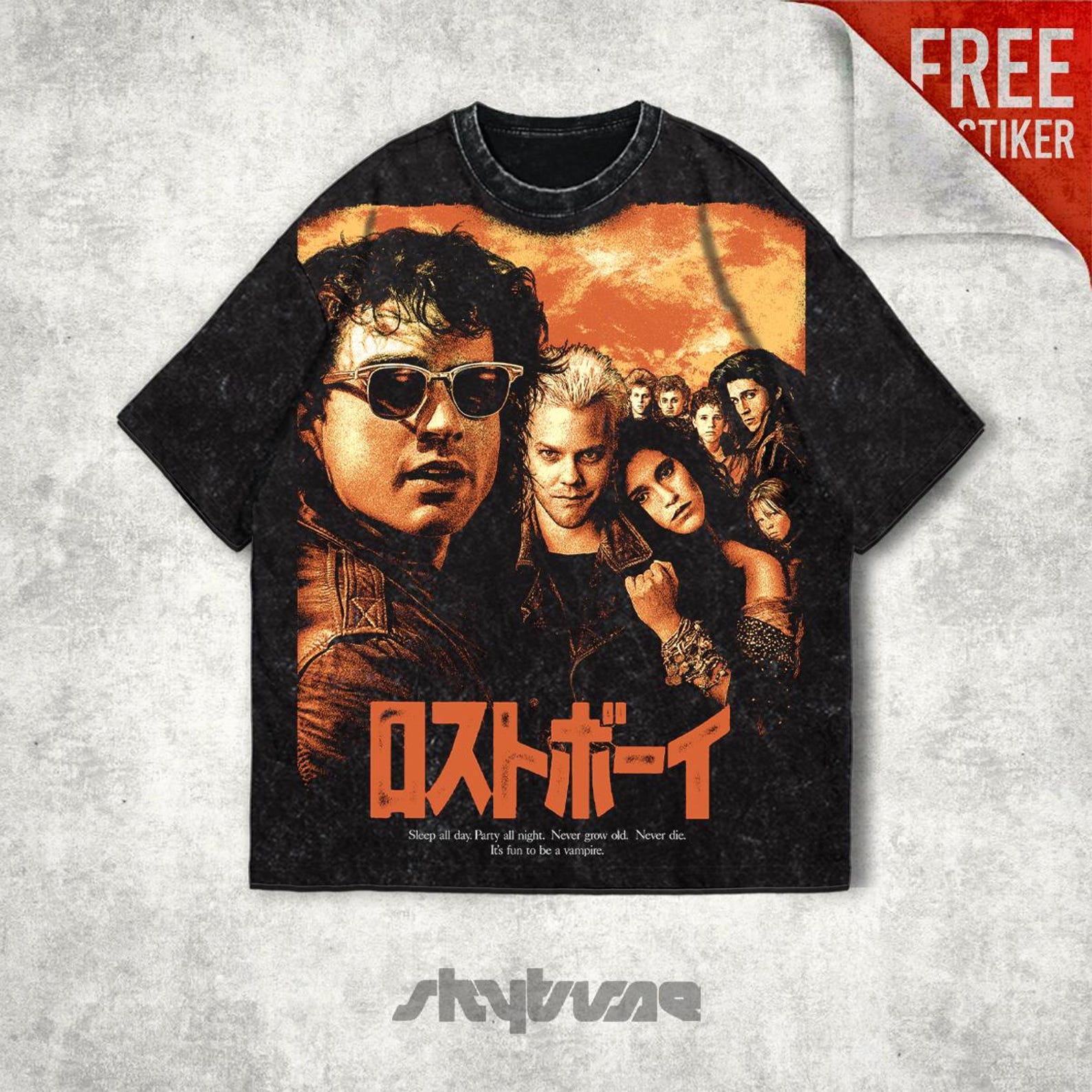 The Lost Boys Vintage Large Print and Stonewash Oversized T shirt XL
