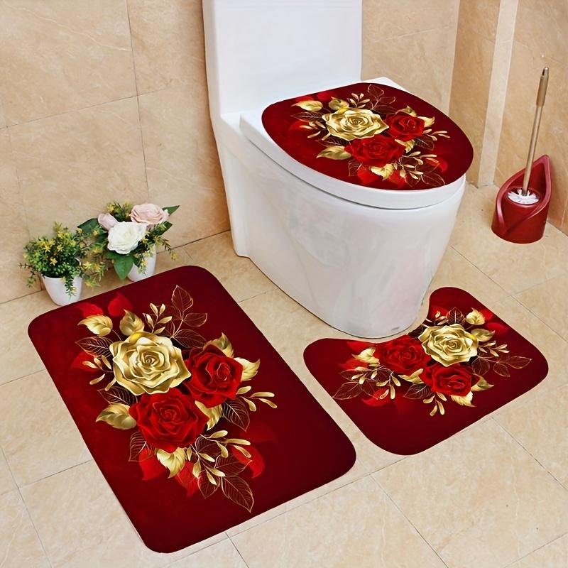 4 buc. Seturi de perdele de duș cu model de trandafir auriu pentru baie Covoare de baie antiderapante Capac de toaletă Covoraș de baie Set de baie