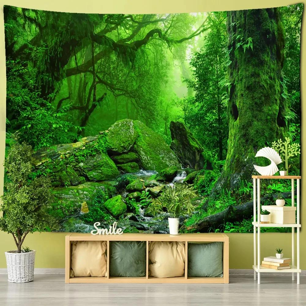Towering Tree Forest Tapestry Wall Hanging Natural Scenery Psychedelic Witchcraft Bohemian Style Background Cloth Home Decor