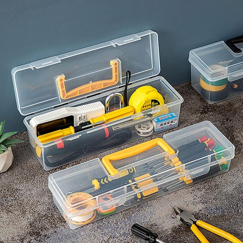Multipurpose Transparent Organiser Box For Home Repair Tool Easy Carry Handle And Plastic Construction Toolbox
