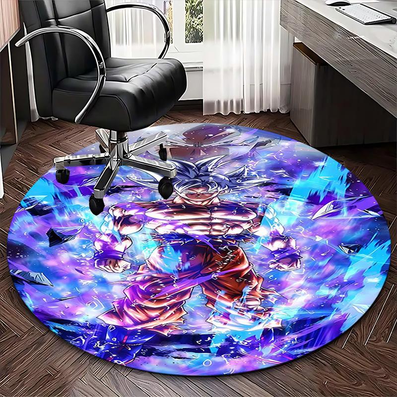 1pc Dragon Ball Z Goku Super Saiyan God Round Carpet - Anime Cartoon Design Office Chair Mat, Non-Slip Rug for Home Decor, Living Room, Bedroom, Game