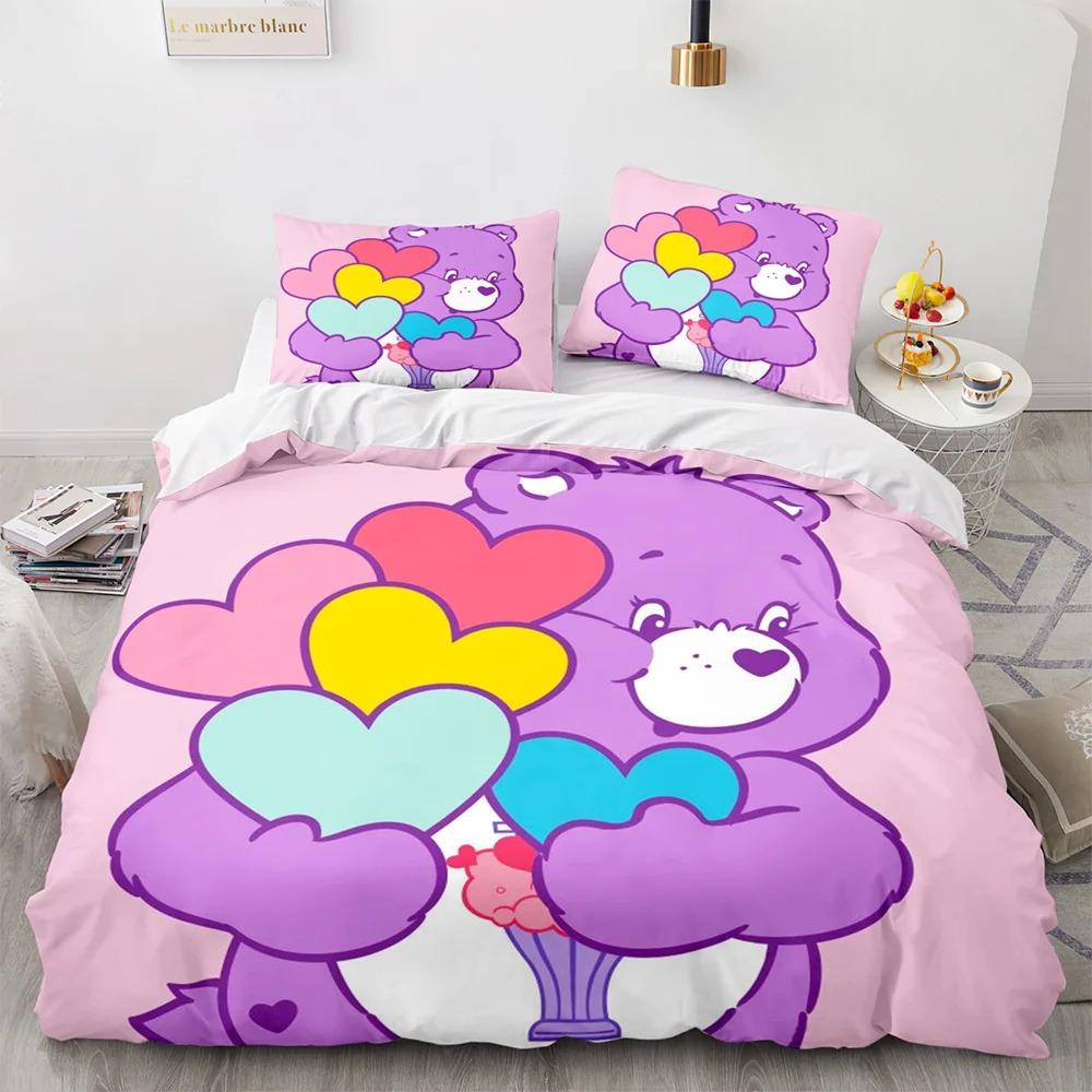 Cartoon Anime Care Bears Bettbezug-Set Kawaii Carebears Bettdeckenbezug Kissenbezug-Set Kinderbettwäsche-Set Dekor Full Queen King Size