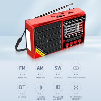 FM/AM/SW celopásmové přenosné rádio Mini rádiový přijímač napájený baterií Bluetooth-kompatibilní vysílací přehrávač Rádio pro seniory
