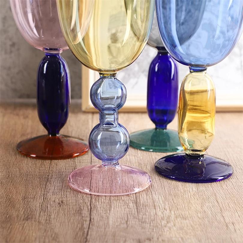 Nordische Bunte Glaspokale Weingläser Bordeaux-Pokal Zuhause Leichter Luxus Retro Ovales Sektglas Bonbonglas