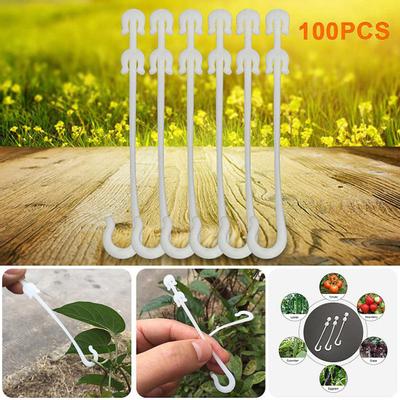 100Pcs Tomato Support Clips Vegetable Fruit J Shaped Gardening Vine Stem Hooks