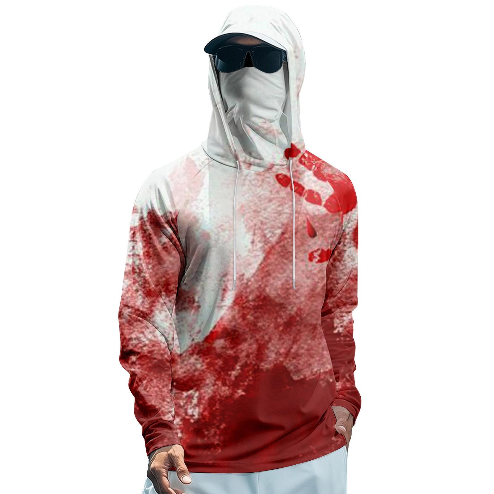 

Мужская худи реглан для рыбалки с принтами на Хэллоуин - UPF 50+ УФ защита, длинный рукав, солнцезащитная рубашка с сетчатым козырьком M