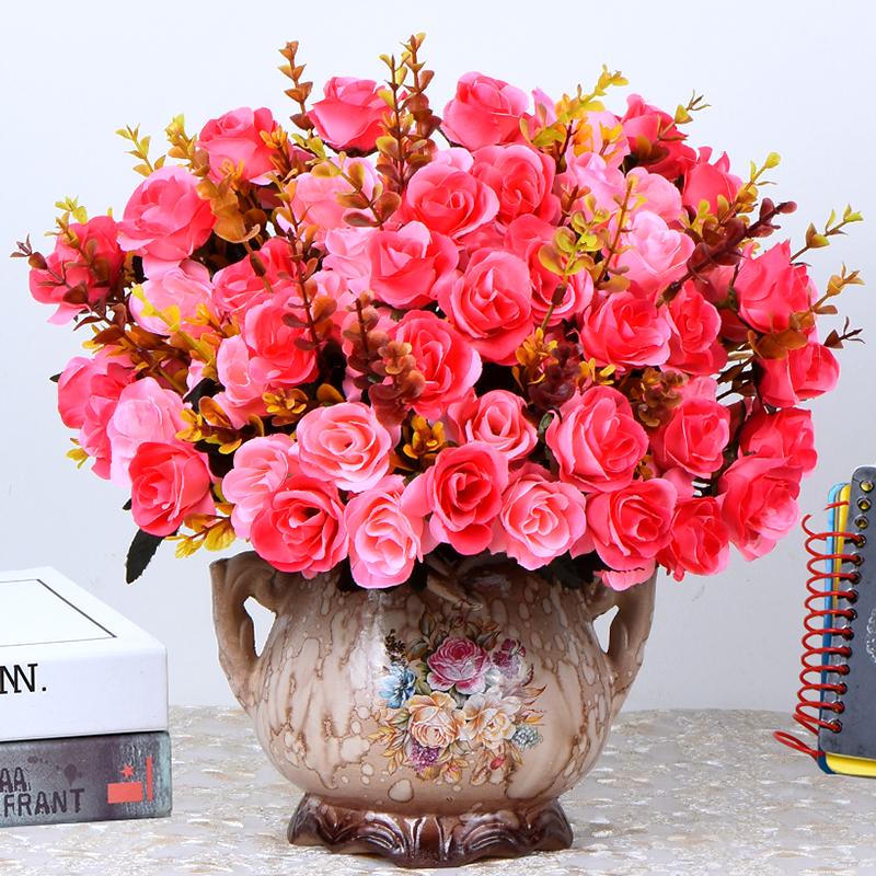 European Rose Silk Floral Arrangement - Artificial Bouquet for Living Room & Dining Table Decor