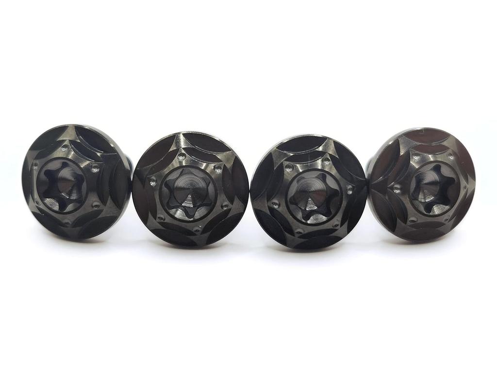 Kuroobaa Titanium Motorcycle License Plate Bolts M6x15mm Snowflake Design, Set of 2 (Black)
