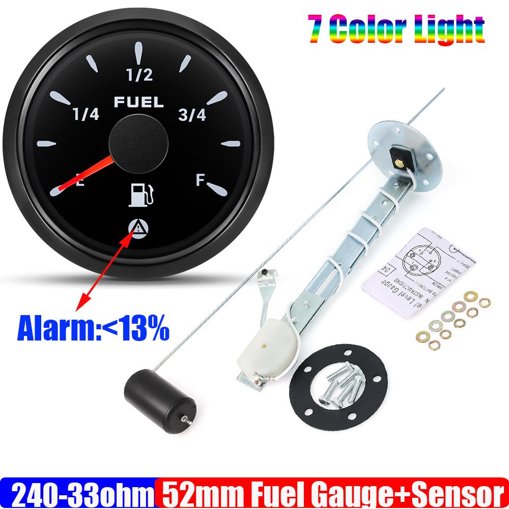 ZMFJH 2"52mm Fuel Level Gauge with Flashing Alarm 0-190ohm 240-33ohm 0-90ohm Fuel Sensor Car Boat Oil Tank Meter 7 Color Light