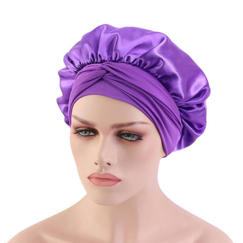 Adjust Solid Satin Bonnet Hair Styling Long Hair Care Women Night Sleep Hat Silk Head Wrap Shower Hair Styling Tool