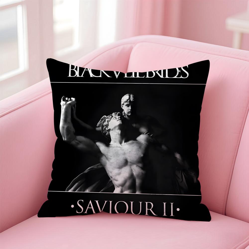 Black V-Veil B-Brides Band Cushion Cover Linen Pillowcase Cover Soft Decor For Sofa Home Room