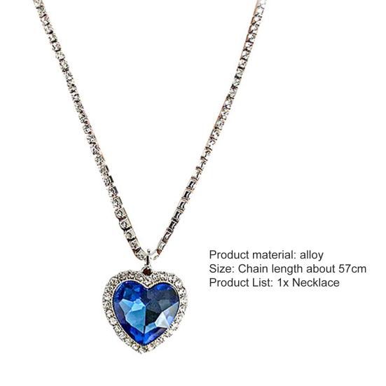 Lady Necklace Exquisite Big Rhinstone Shiny Ocean Heart Long-lasting Lady Party Pendant Neck Jewelry