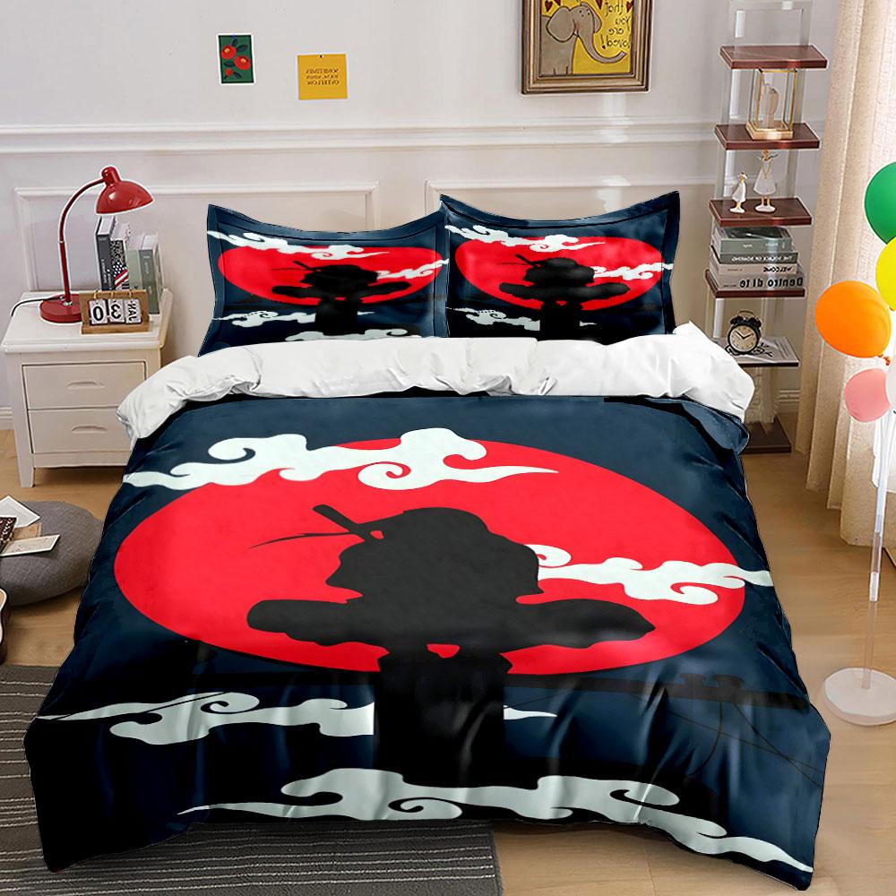 Samurai silhouette, red moon. Bedding sets Duvet cover sets Duvet covers Pillowcases(1 * Duvet Cover 2 * Pillowcases without duvet insert) 135x200cm