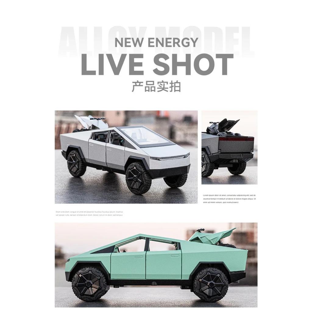 1/32 Tesla Cybertruck Zabawka Stop Off Road Diecast Metal Model Dźwięk i światło Pull Back Zabawka Prezent dla przyjaciół Dekoracyjne modne ozdoby