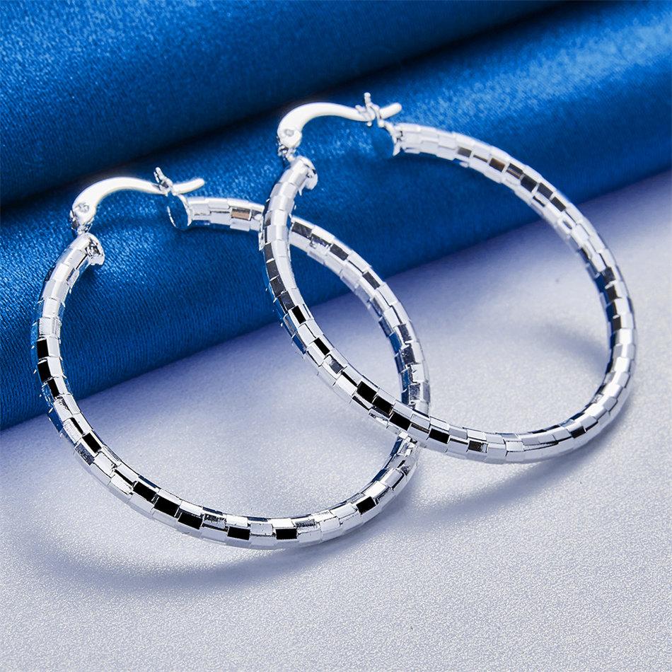 1 Pair of 925 Sterling Silver 40mm Exquisite Round Hoop Earrings for Women Jewelry Fashion Party Gift Accessories