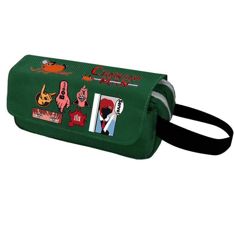 Chainsaw Man Pencil Case Cartoon Anime Stationery Organizer Double Zipper Large Capacity Students
