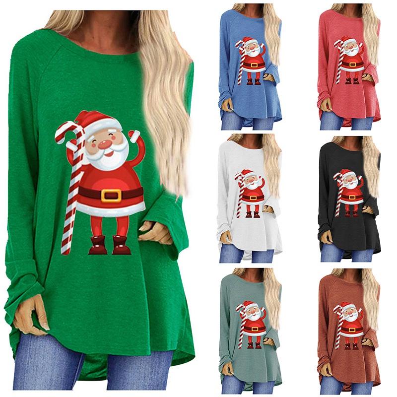 Women's T shirt Christmas Daily Casual Long Sleeve Blue Spring Fall main image 1