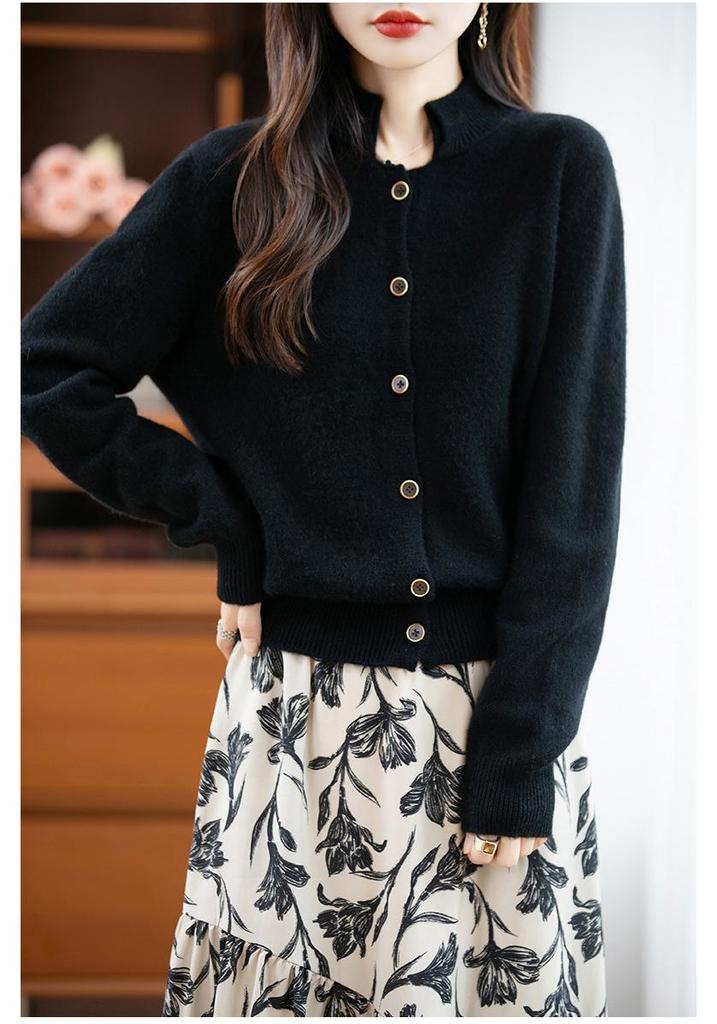 2025 Autumn/Winter Women's Korean Style 100% Pure Wool Double-Ply Knit Cardigan - Soft, Cozy, and Versatile Sweater
